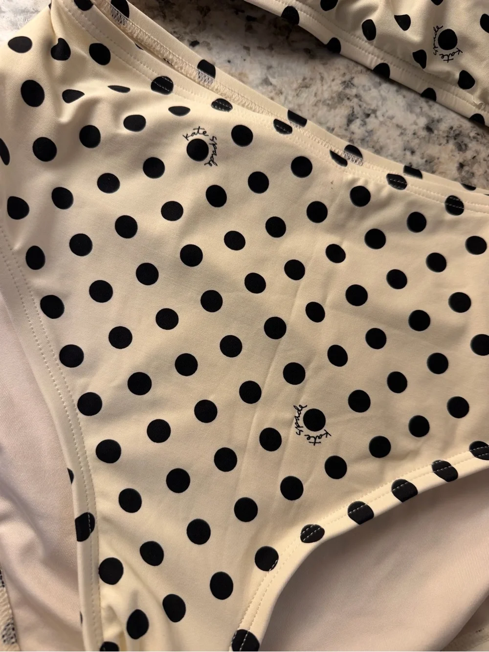 kate spade Black Polka Dot Cream Bikini Set High Waisted Tie Back Cute Classy